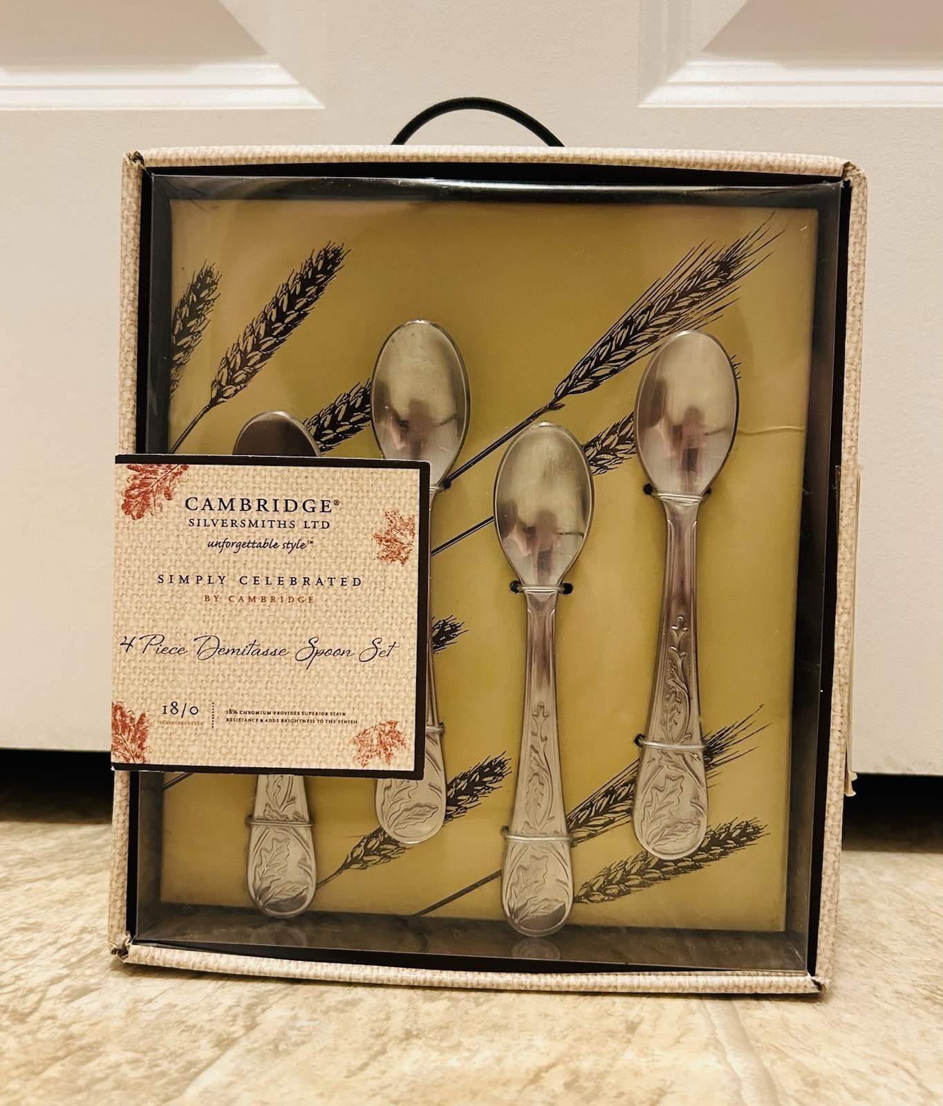Cambridge Silversmiths 4 Pc Demitasse Spoon Set 18/0 Stainless Harvest Satin NEW
