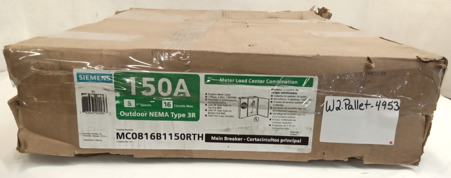 Siemens MC0816B1150RTH Meter Load Center Combo RGLS 150A 1PH 120/240VAC 8S/16C