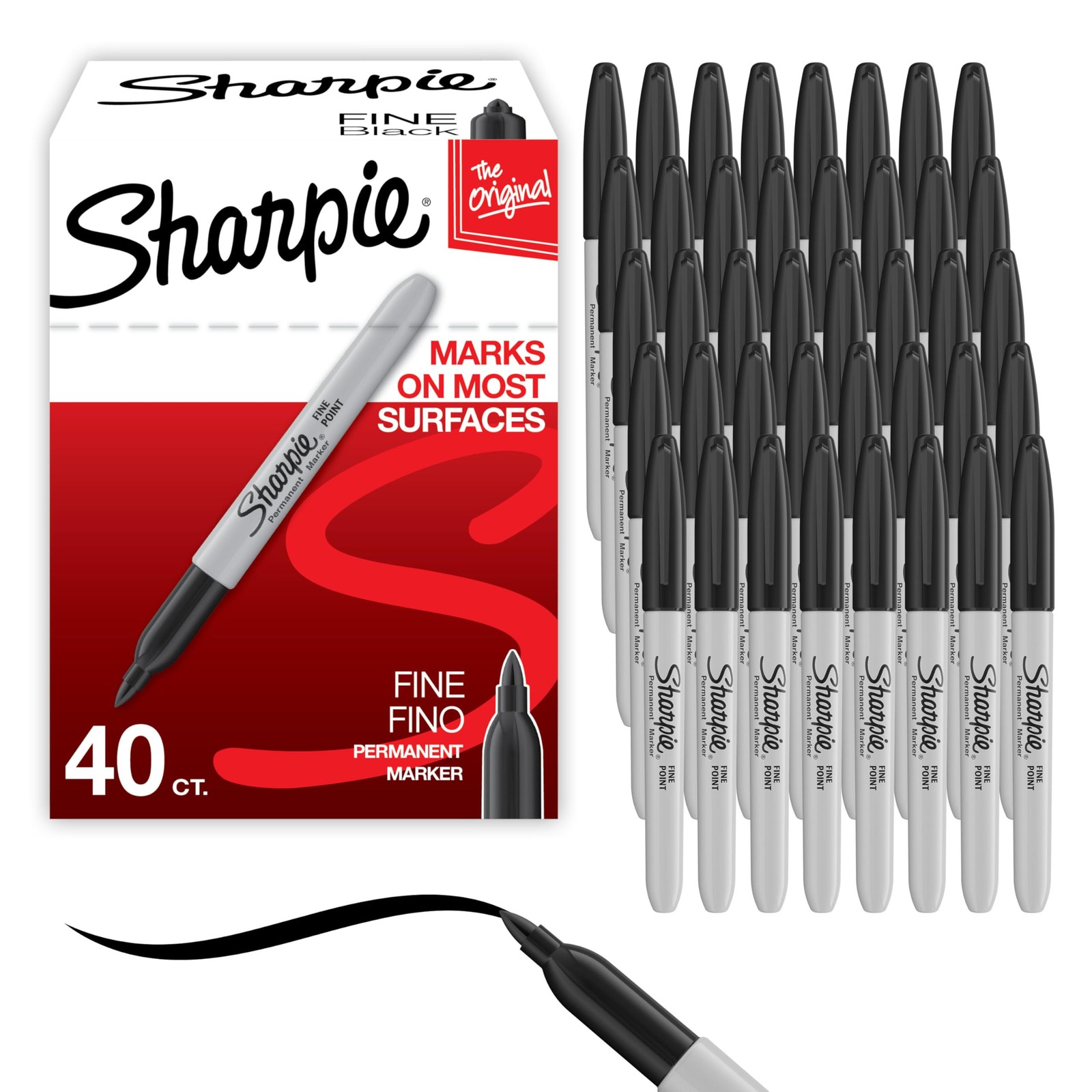 Permanent Markers, Fine Point, Black, 40 Count - Quick Drying, Bulk Set for C...