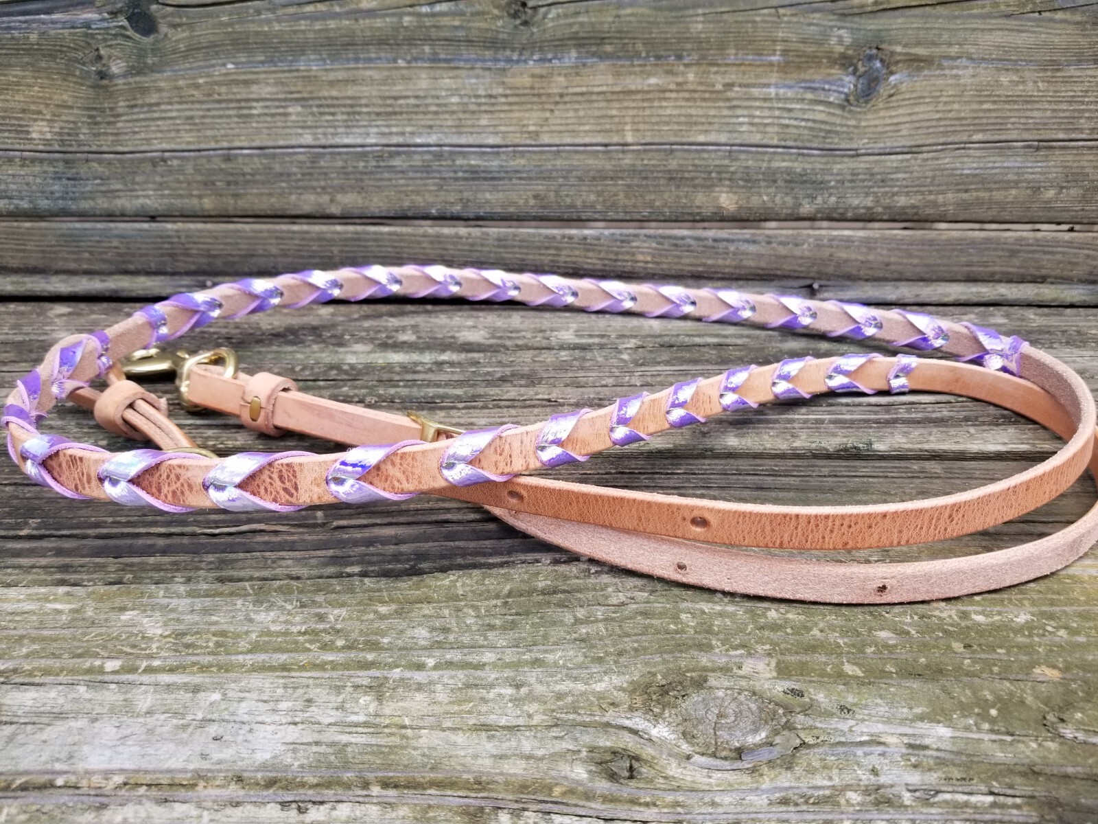Purple Irridescent Leather Laced Barrel Reins