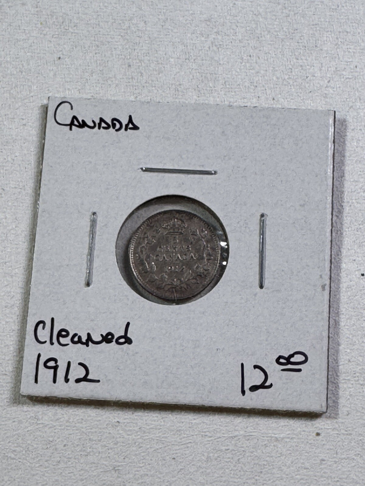 1912 Canada 5 Cents Small Silver Coin Cleaned