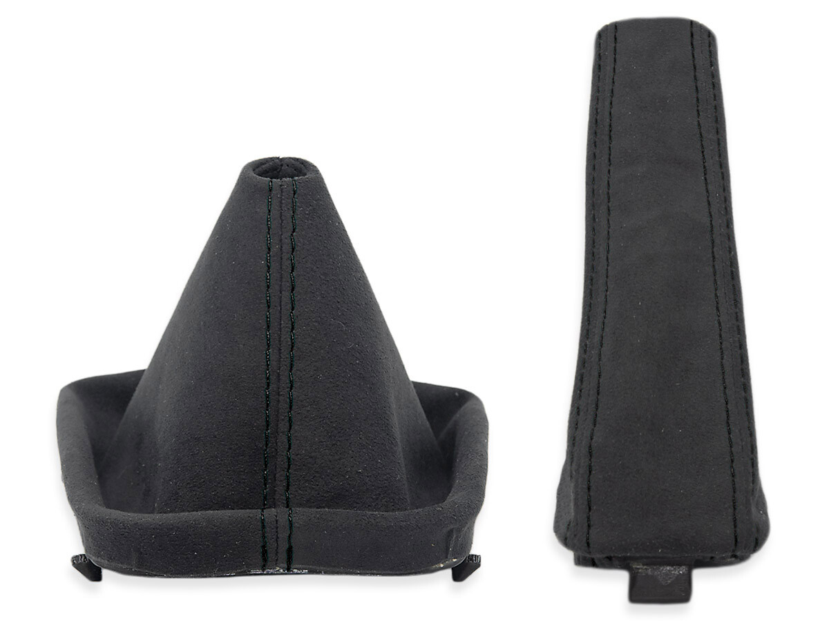 FOR BMW E46 GEAR SHIFT + HANDBRAKE GAITER ALCANTARA STITCHING BLACK + FRAME