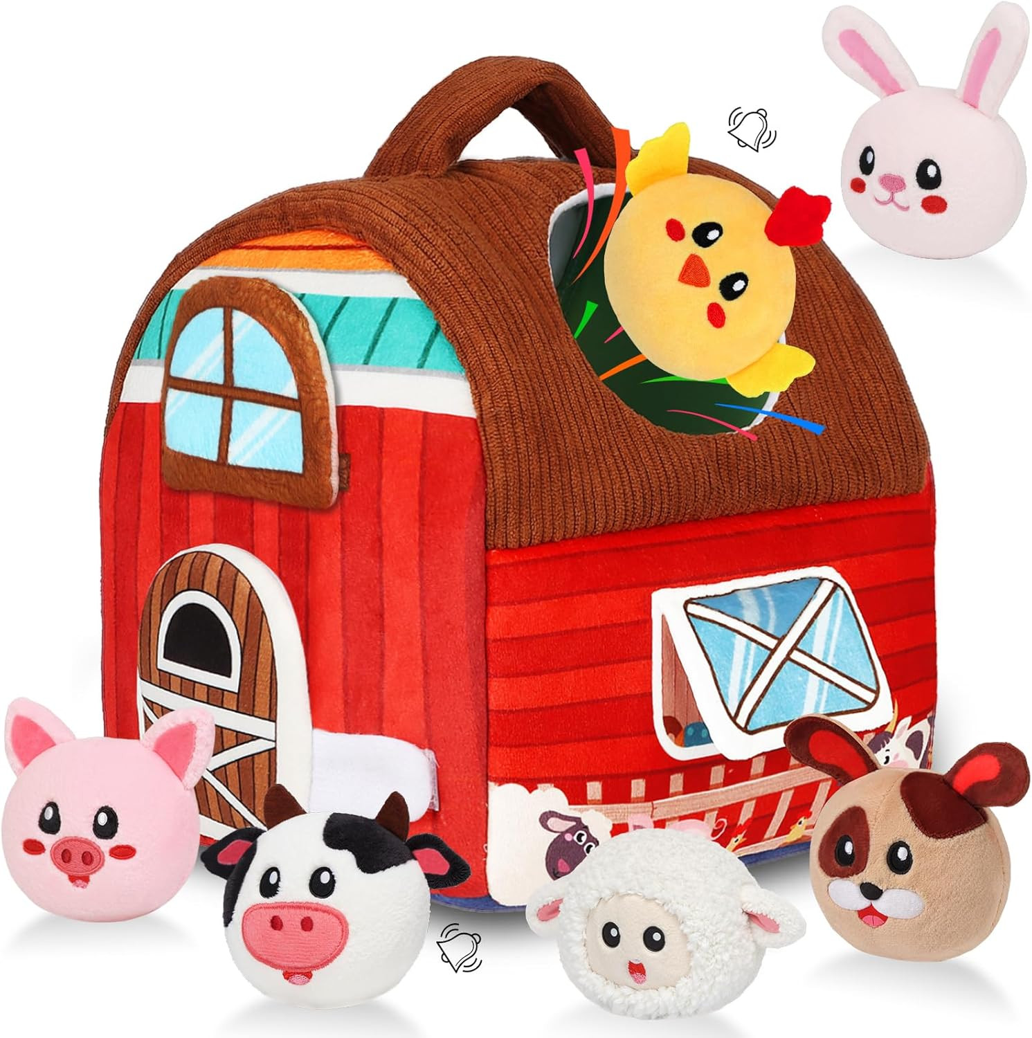 Avesa Baby Toys 6-12 Months - Soft Barn Toy with Stuffed Farm Animals, Rattle -
