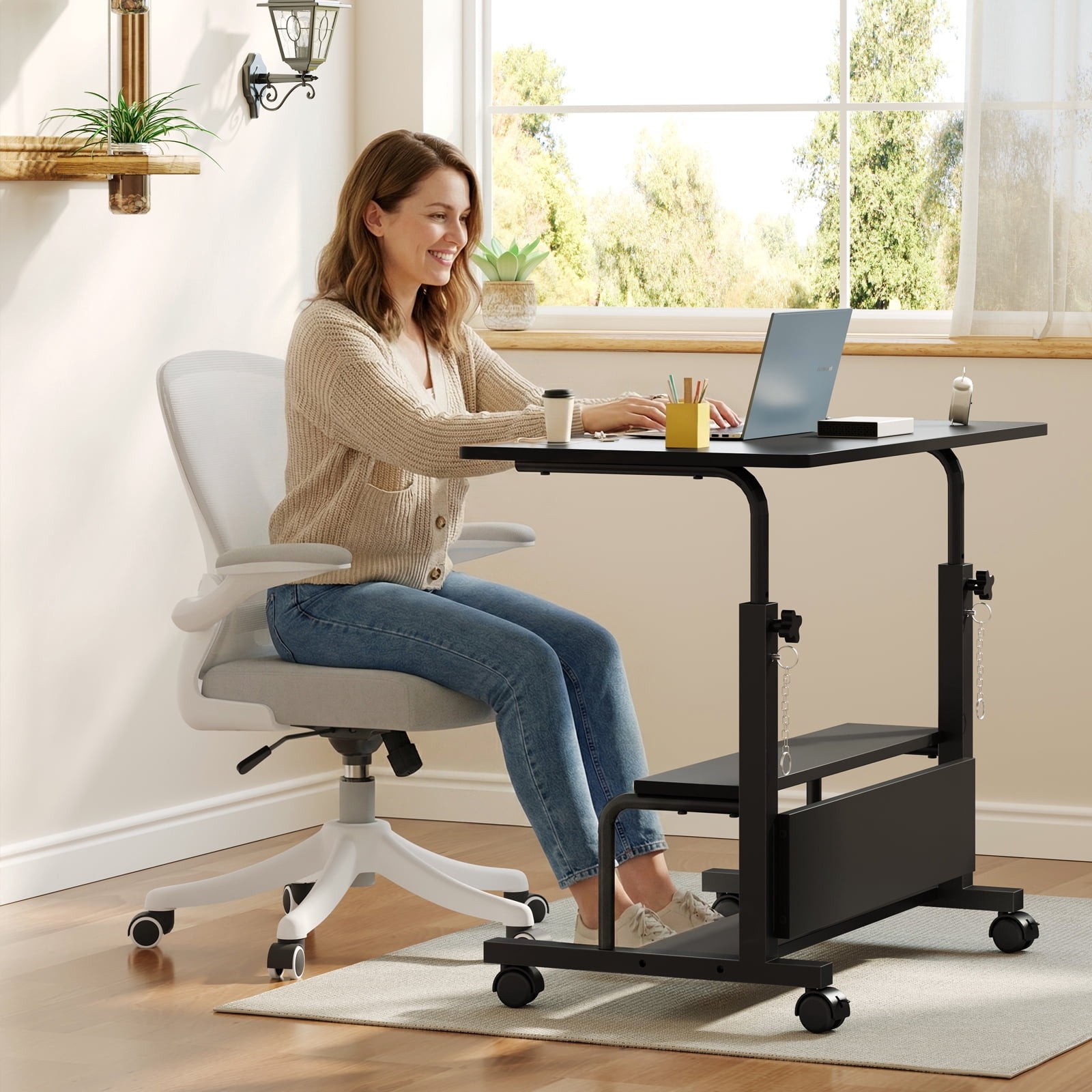 Height Adjustable Desk Standing Desk Small Desk for Small Spaces, Mobile Rolling