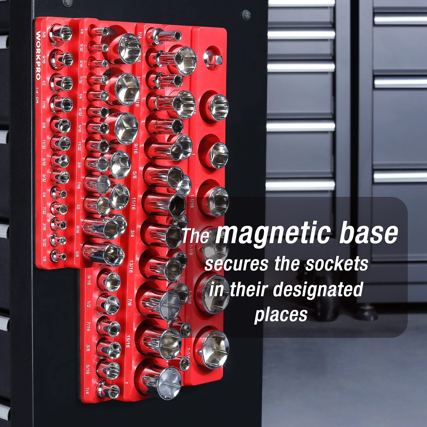 WORKPRO 3PCS Magnetic Socket Organizer Set SAE 1/4" 3/8" 1/2" Drive Socket Trays