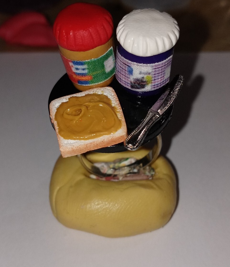 PB & J Adjustable Ring Silver Clay Food Ring Miniature Sandwich