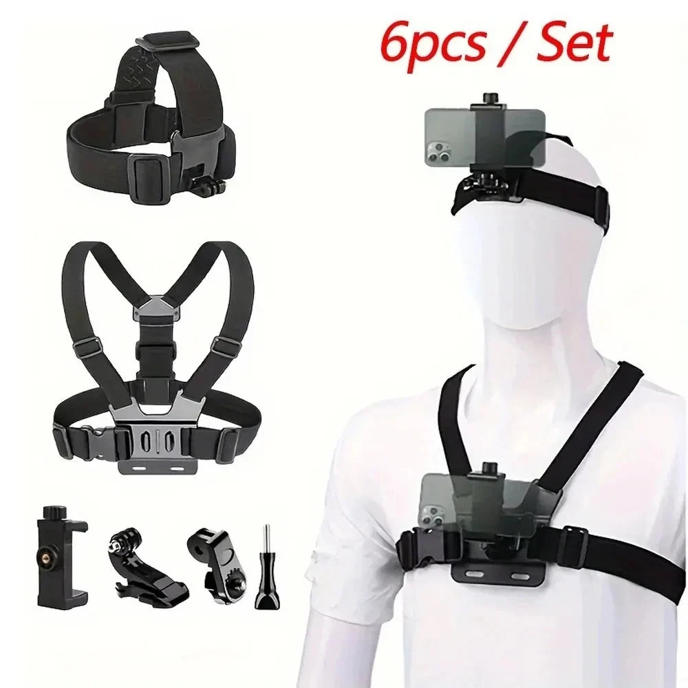 Action Camera Mount Kit Chest Head Strap Set for Sports POV Recording