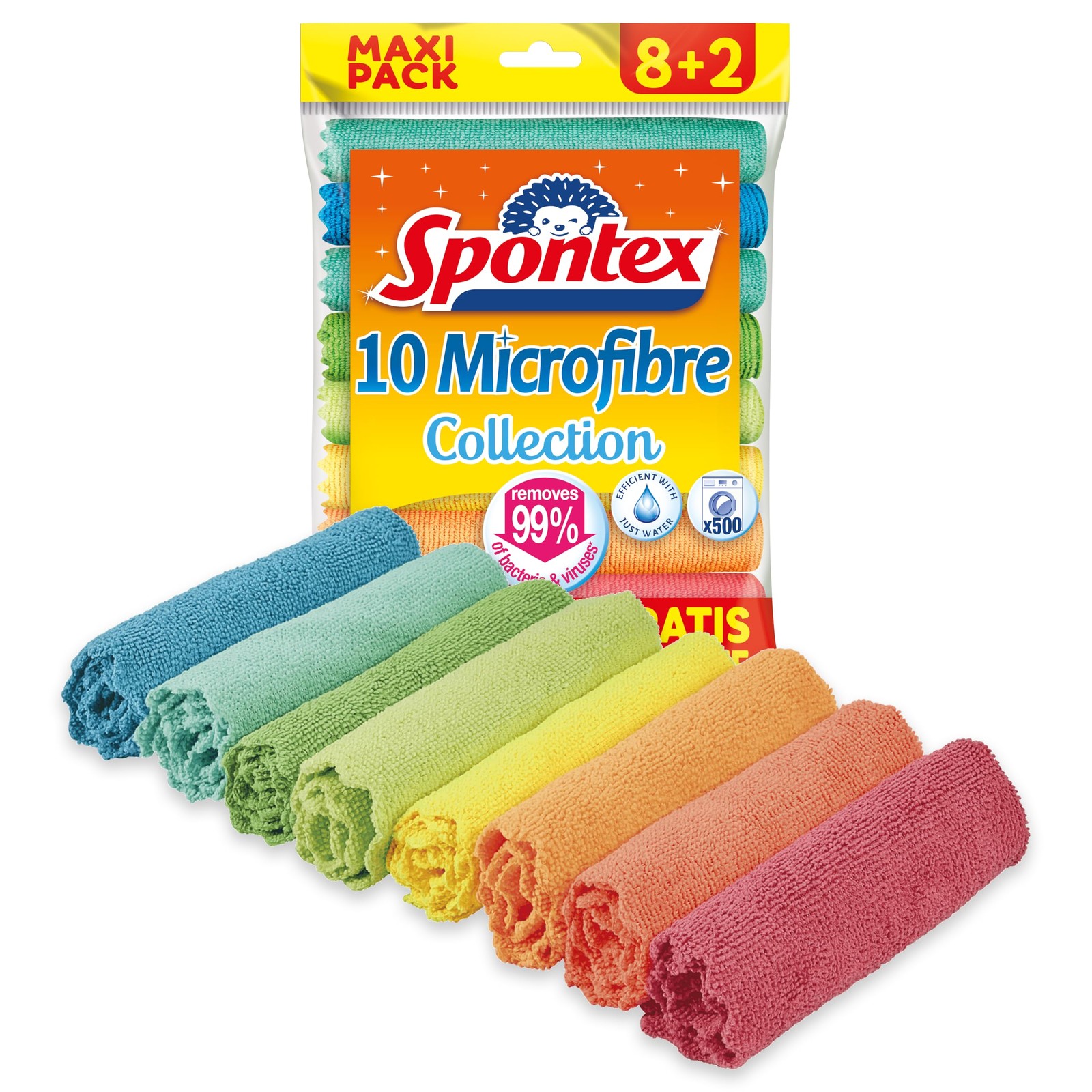 - 8 + 2 Multi-Purpose Microfiber Cloths, 1 Pack of Multicolor Cloths