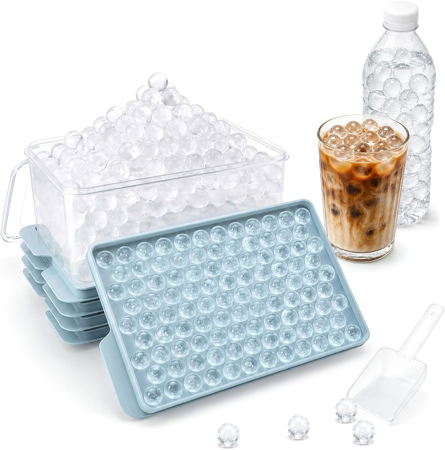 Mini Ice Cube Trays with Lid & Bin, Tiny Pebble Ice Balls for Coffee | Make 416