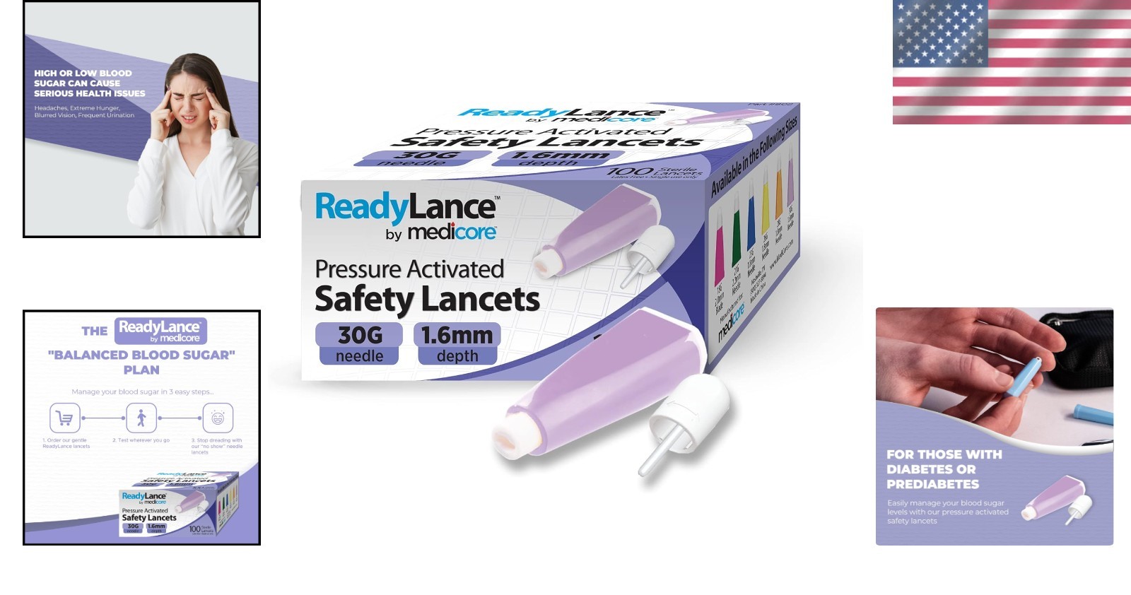 Multi-Size 30G Safety Lancets, 100 Pack - Easy, Safe Blood Testing Solution