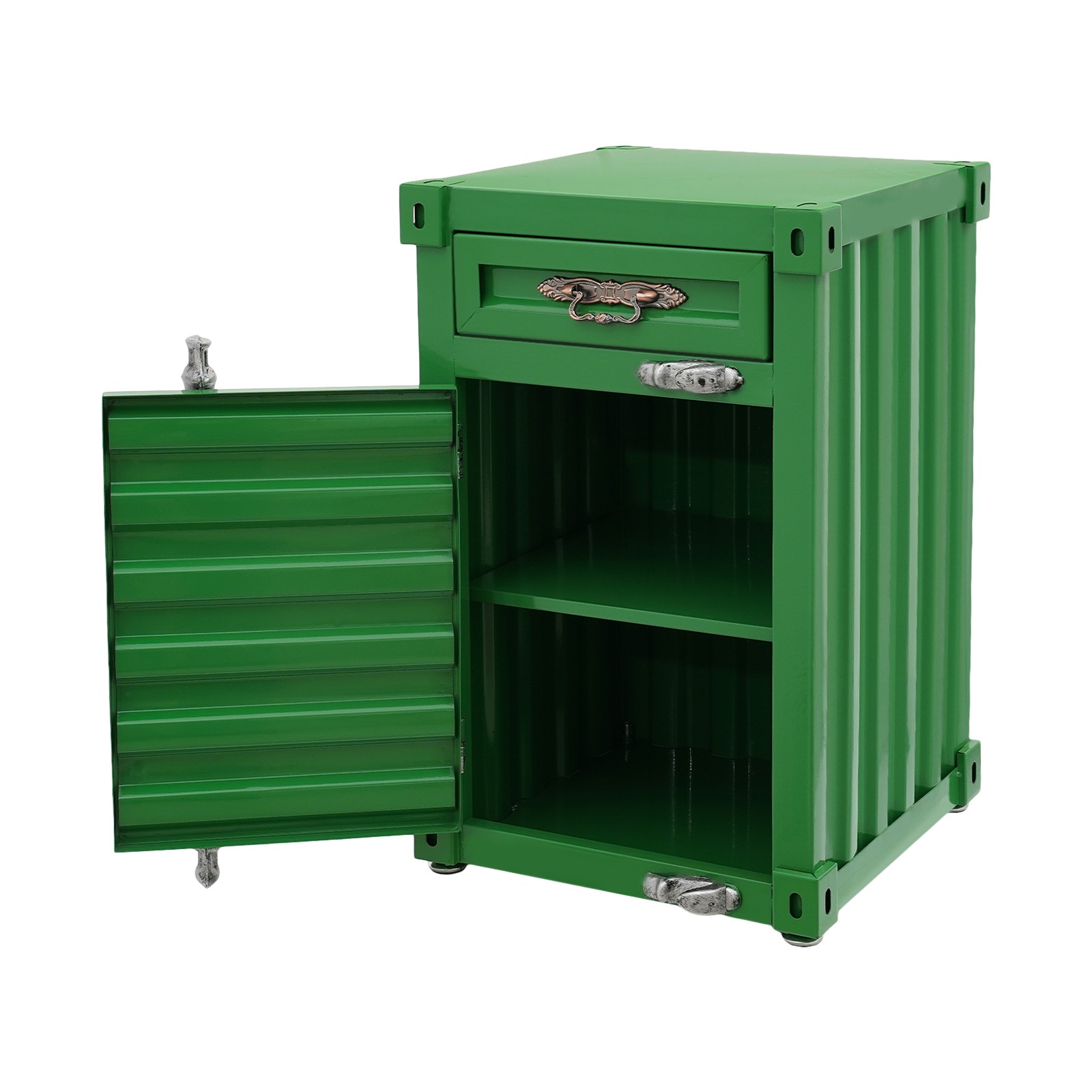Industrial Metal Container Side Table, Container Style Side Table with Drawer