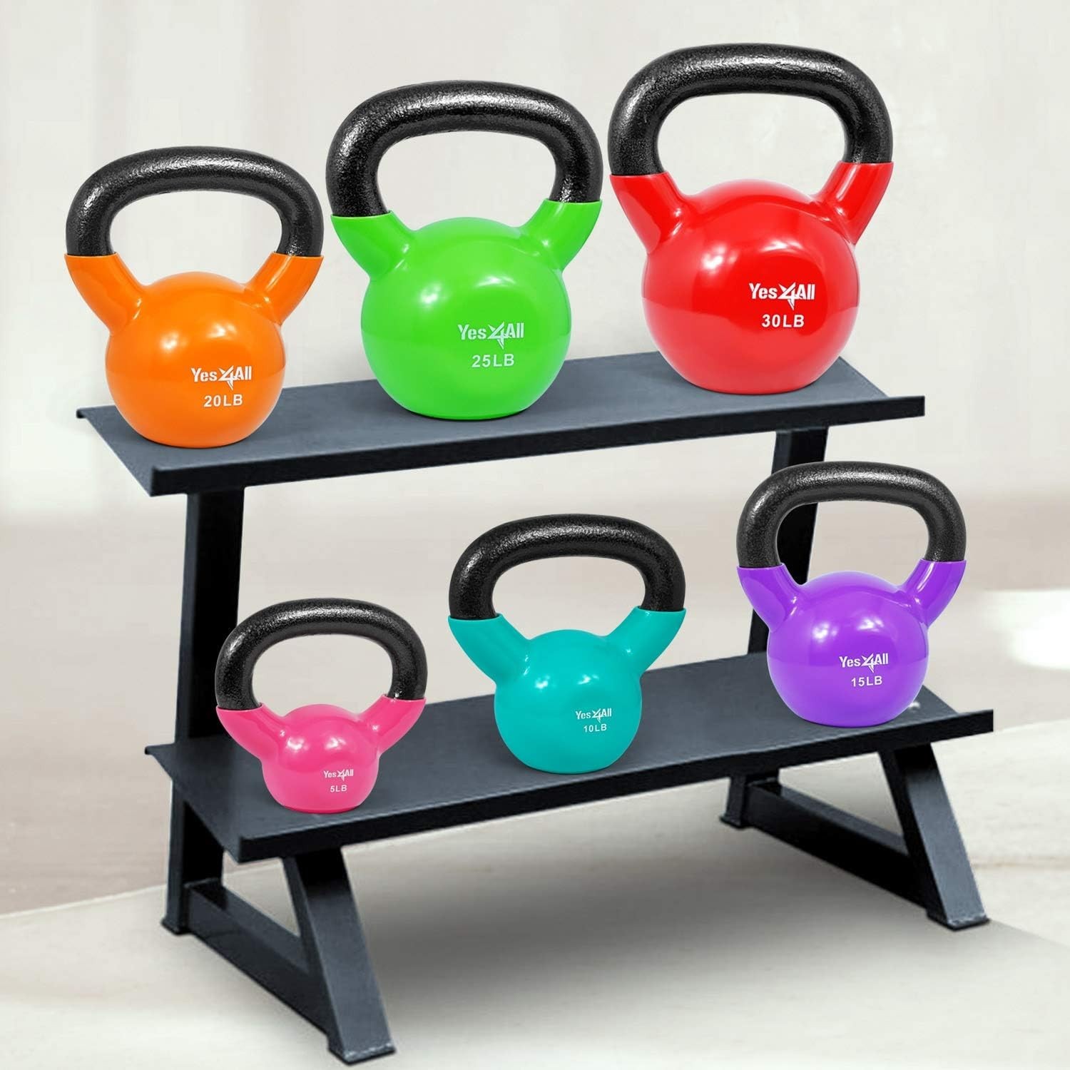 Kettlebell, Vinyl Coated Kettlebell Cast Iron Sets with Stable Flat Bottom fo...
