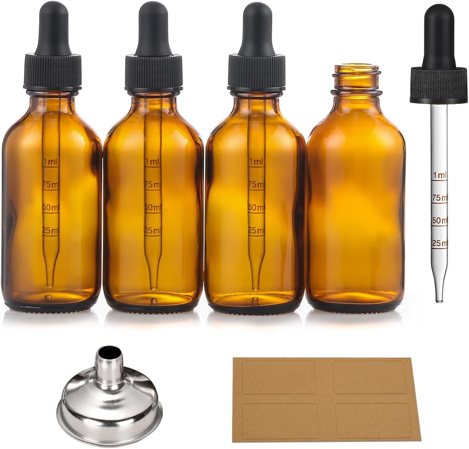 2 Oz Dropper Bottle 4 Pack Dark Amber Glass with Graduated Eye Dropper Leakproof