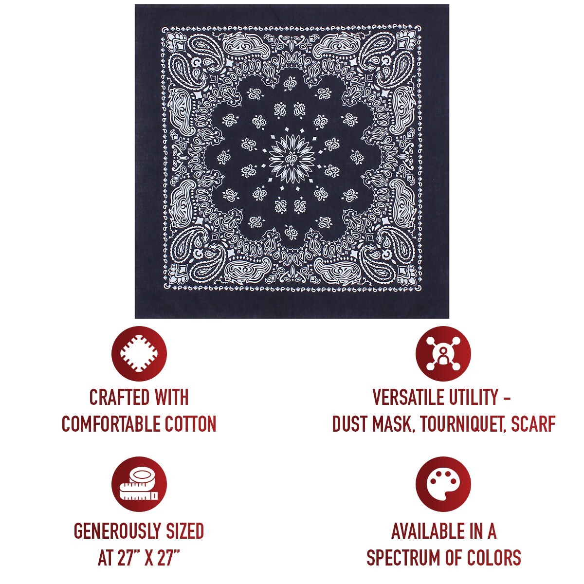 Rothco Jumbo Trainmen Paisley Bandana Cotton Navy Blue Headwrap Face Cover 27X27