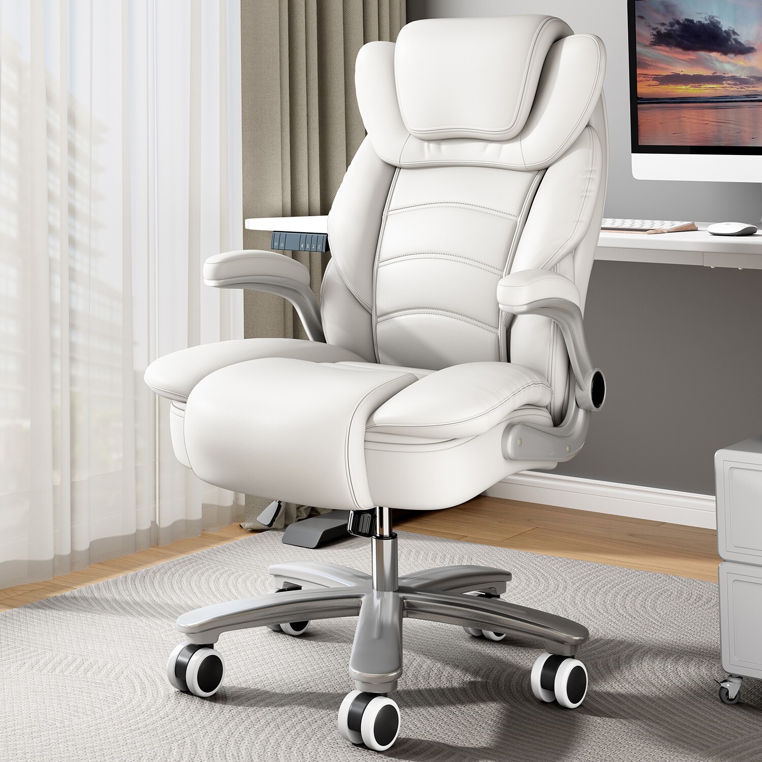 Executive Office Chair with Adjustable Height Flip-Up Armrests Heavy Duty 400lb