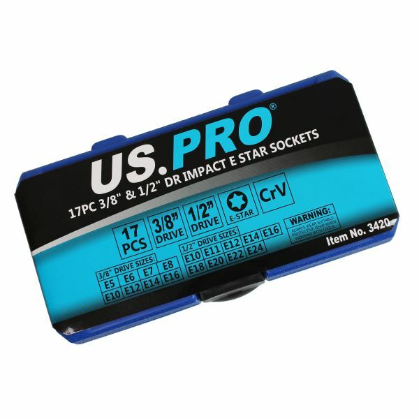 US PRO 17PC Impact E-Torx Socket Set 3/8" & 1/2" Drive E5–E24 CR-V Black Oxide