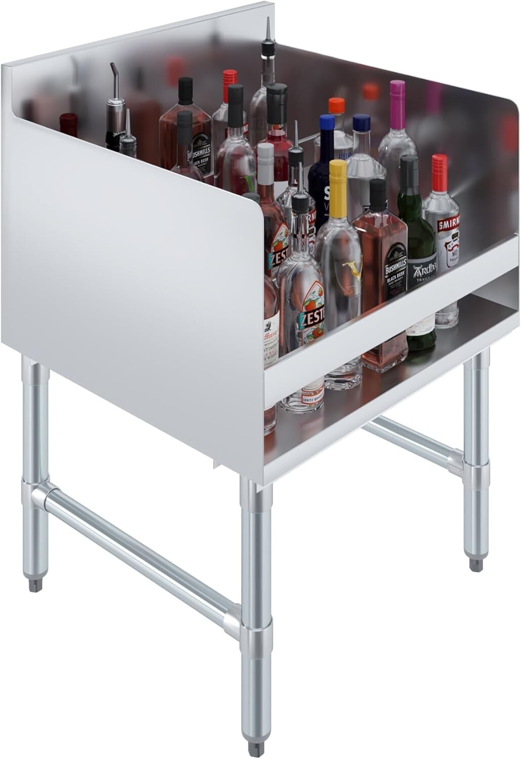 Stainless Steel Four-Tier Liquor Display Rack  22.5 in. x 24 in. x 33 in.