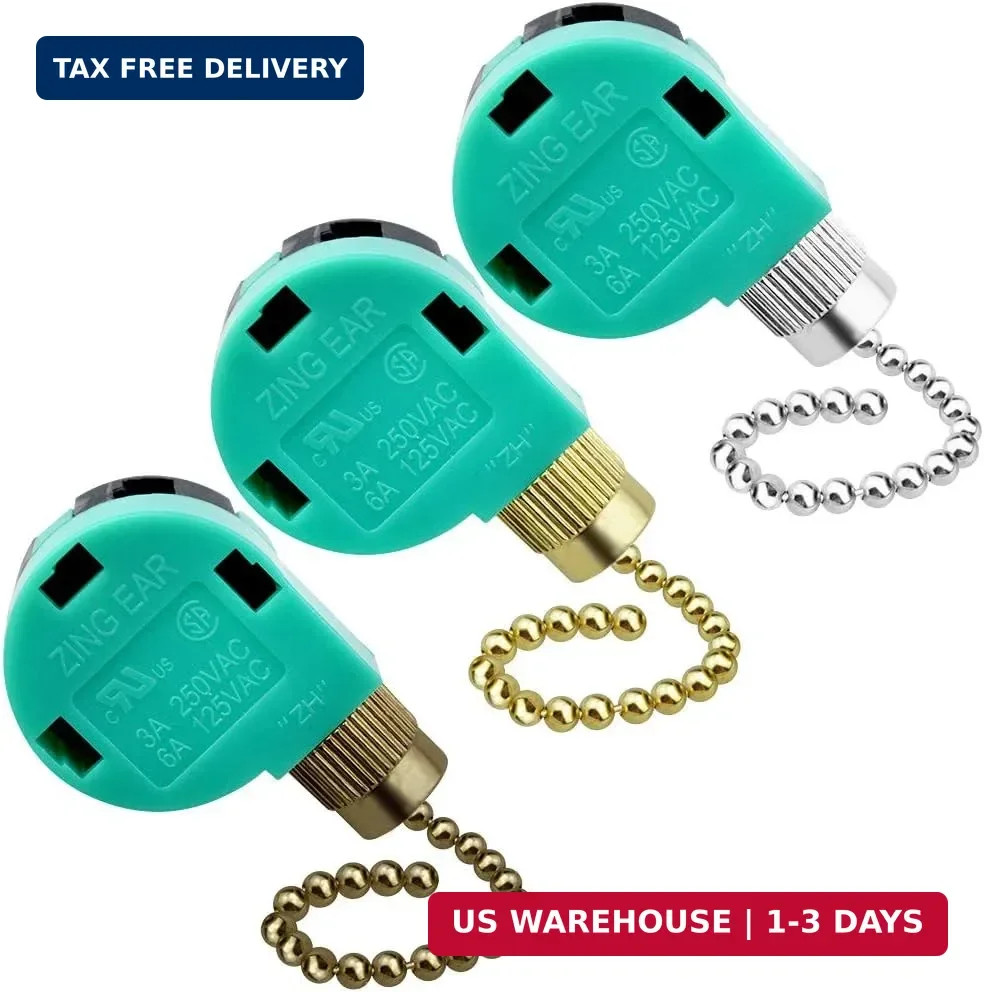 3 Pack Ceiling Fan Switch 3 Speed 4 Wire Zing Ear ZE-268S6 Fan Pull Chai