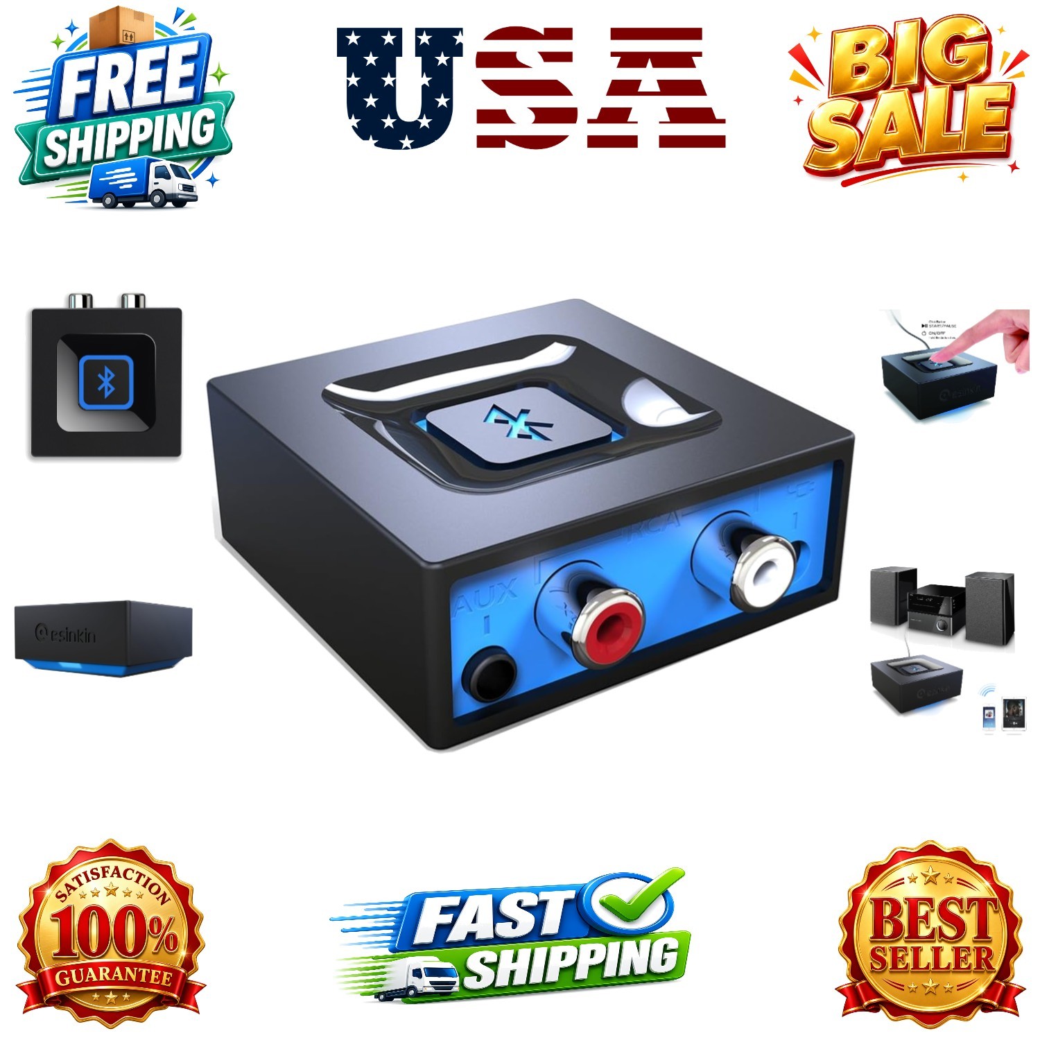 Bluetooth Audio Adapter for Music Streaming Sound System, Wireless Audio Adap...