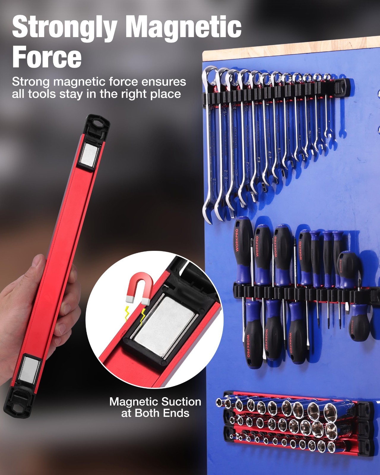 Magnetic Socket & Screwdriver Organizer Set - 6-Piece Tool Storage Solution, Met