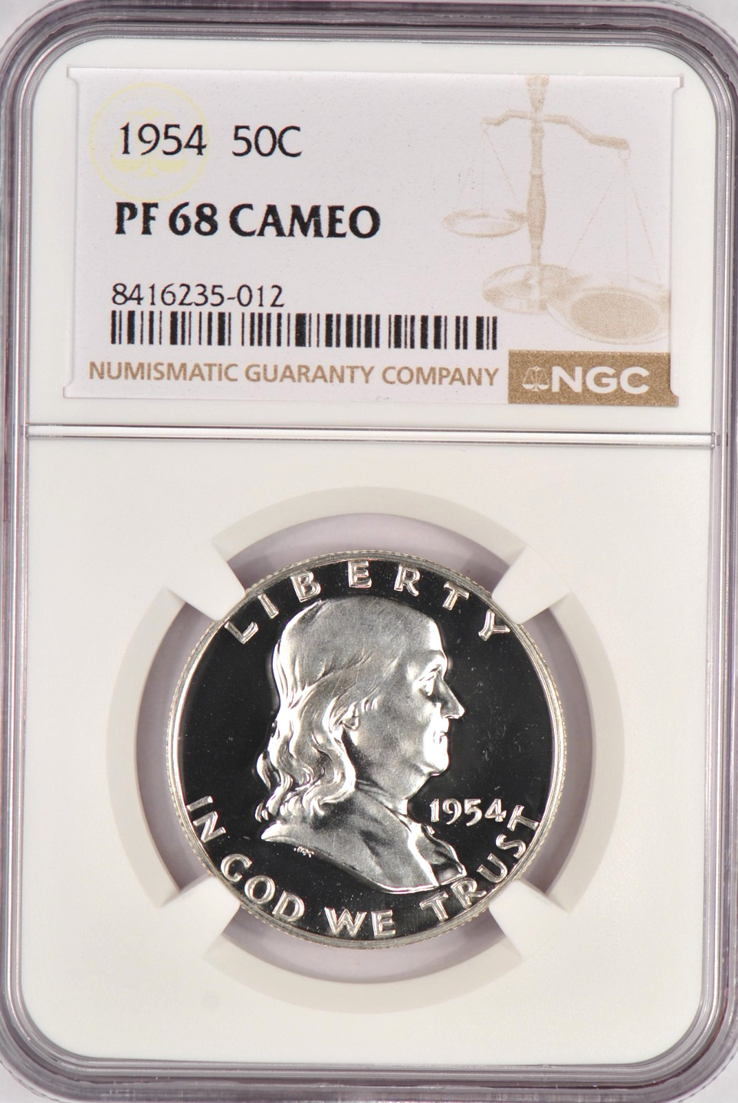 1954 Franklin Half Dollar Proof NGC PF 68 CAMEO PR68CAM Frosty Silver Coin 50C