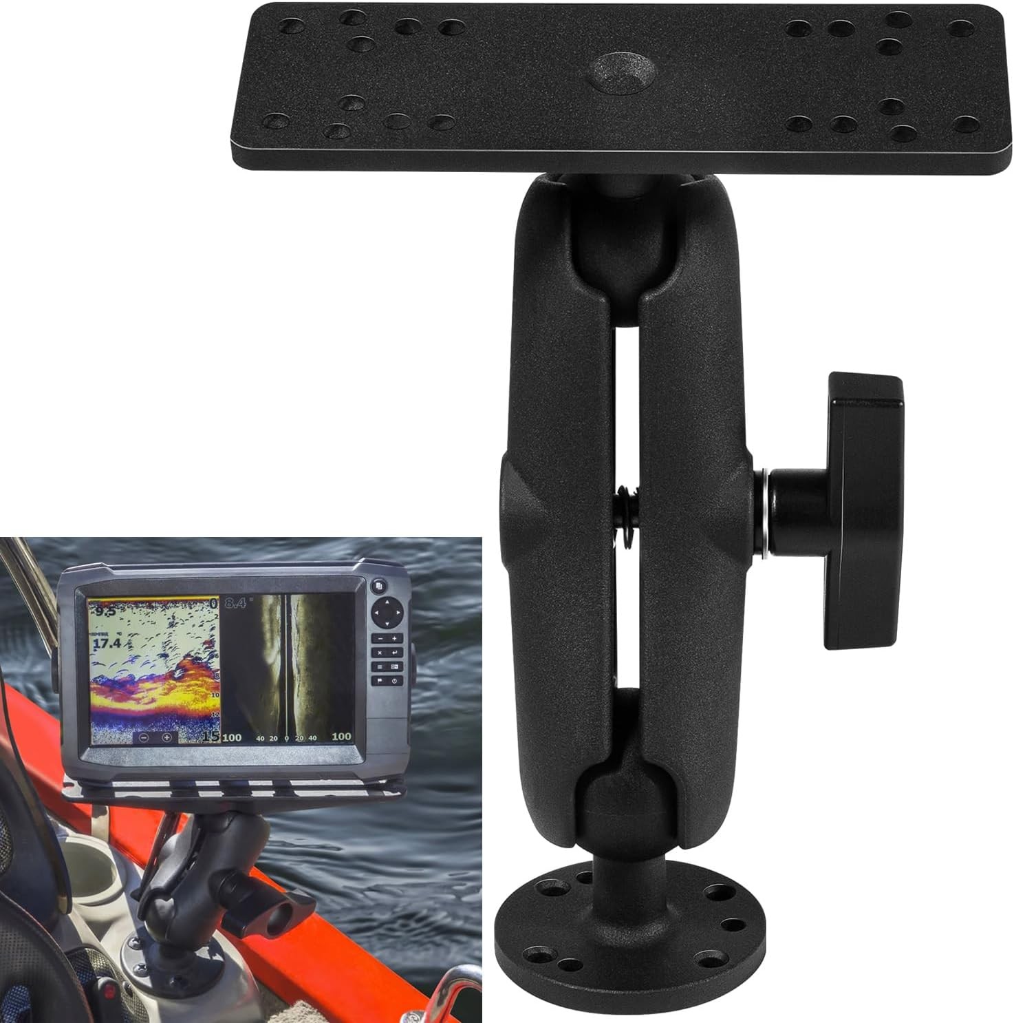 Aluminum Fish Finder Mount w 1.5" / C Size Ball Fit Garmin, Lowrance, Humminbird