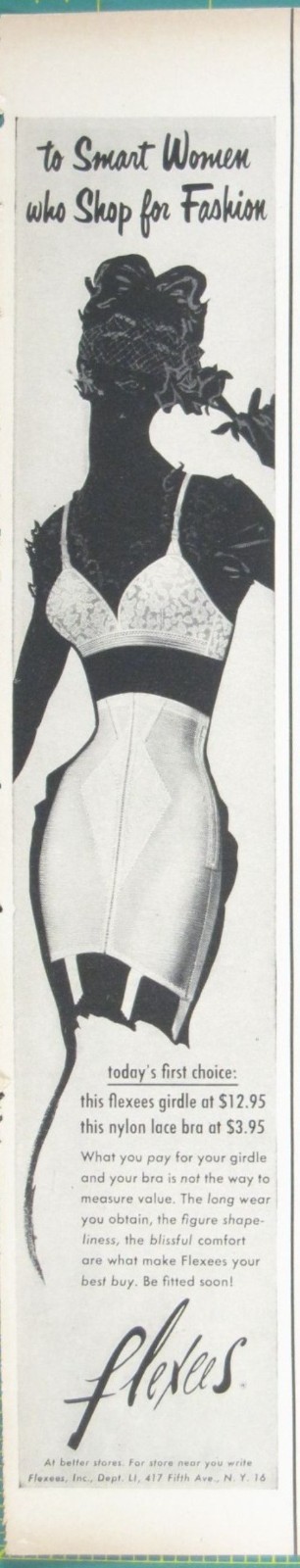 Print Ad Smart Women Flexees Girdle Nylon Lace Bra Womens Fashion Lingerie 1950s
