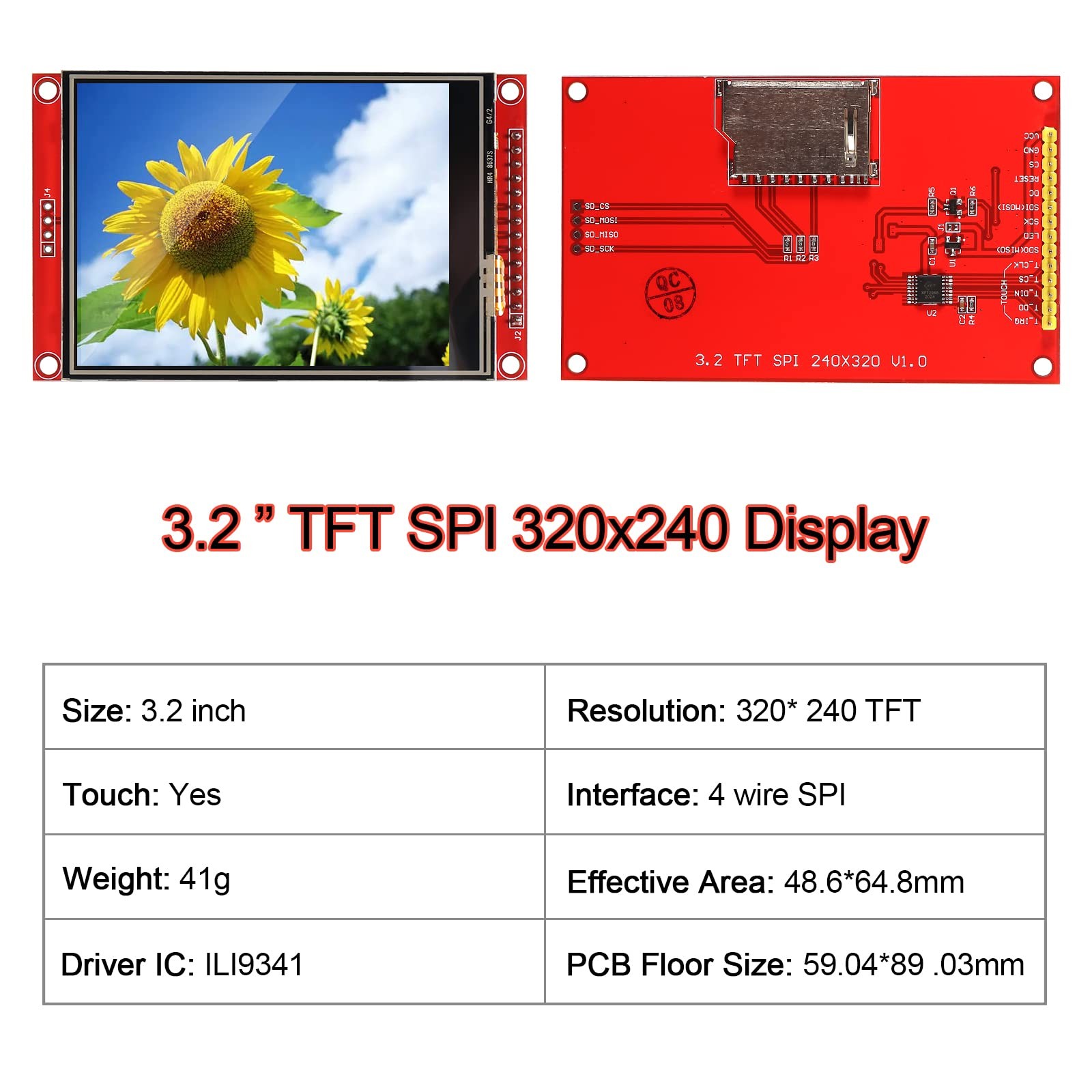 DIANN 3.2" ILI9341 SPI TFT LCD Display Touch Panel 320x240