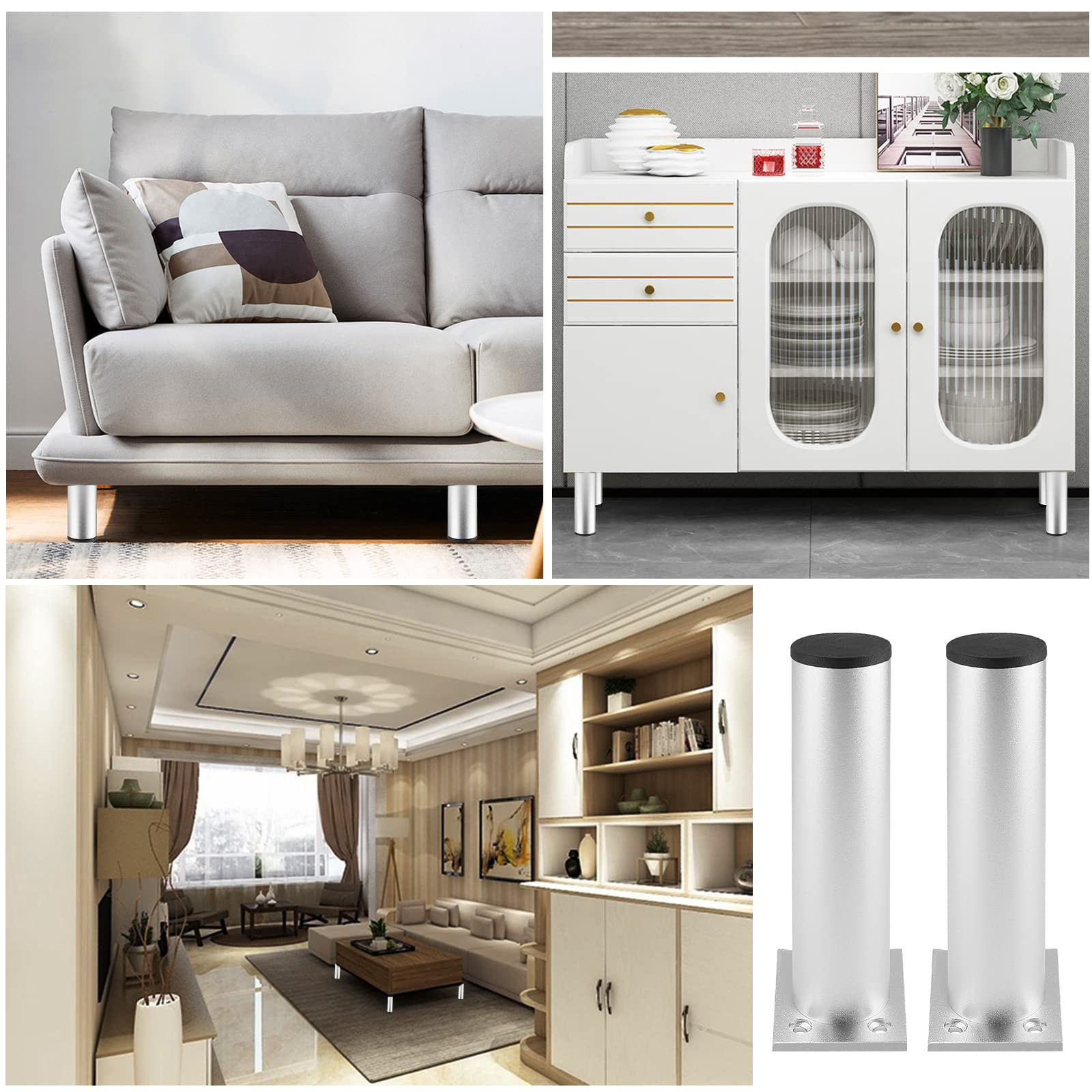 Set of 4 Furniture Legs 6 Inch, Adjustable Aluminum Alloy Cabinet Legs, Metal...