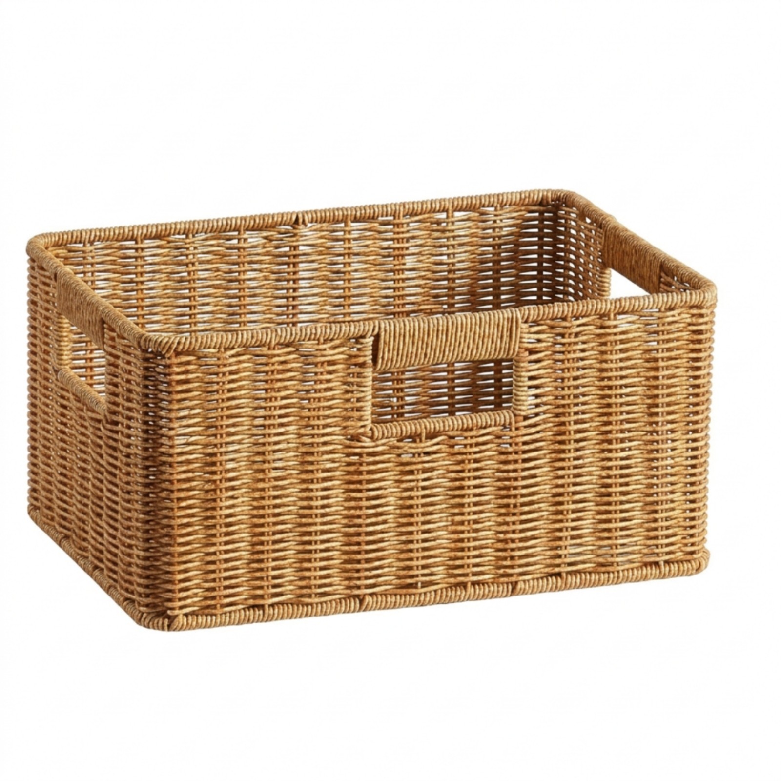 Woven Storage Basket with Handles Open-Top for Shelves, Bathroom