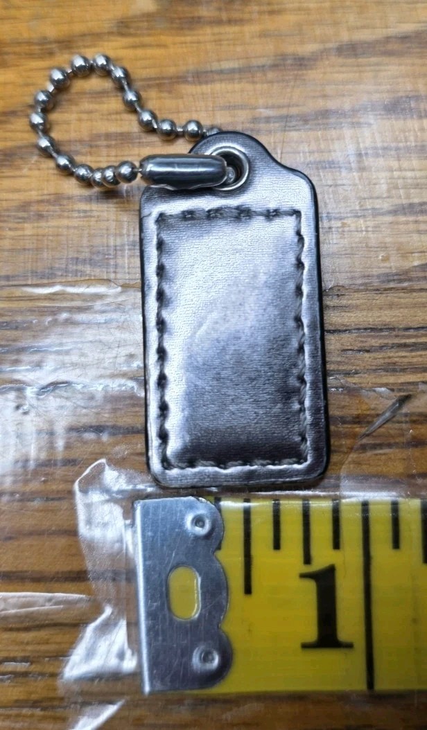 Coach Hangtag Silver Patent Leather Front And Back With Silver Chain