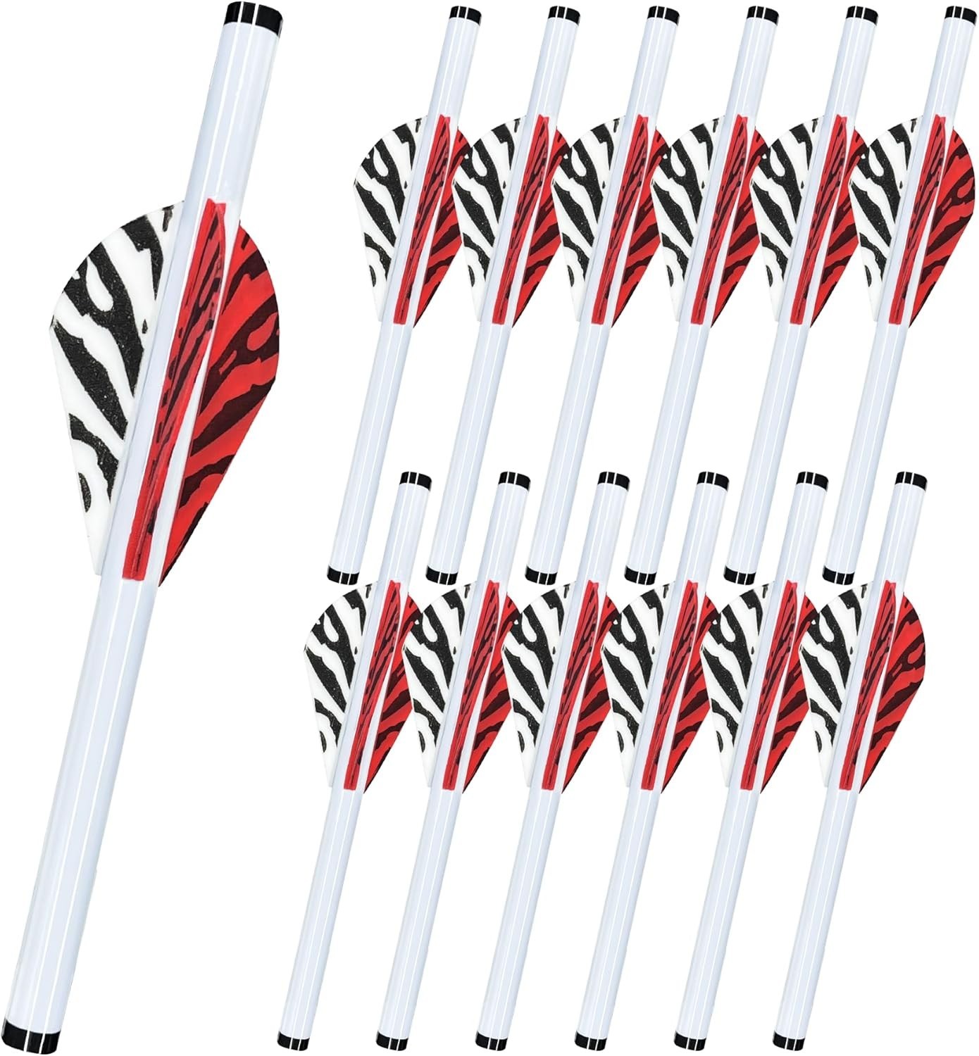 12-Pack Shrink Fletch with 2 Inch Vanes, Stretch Arrow Wraps Streak White/Red