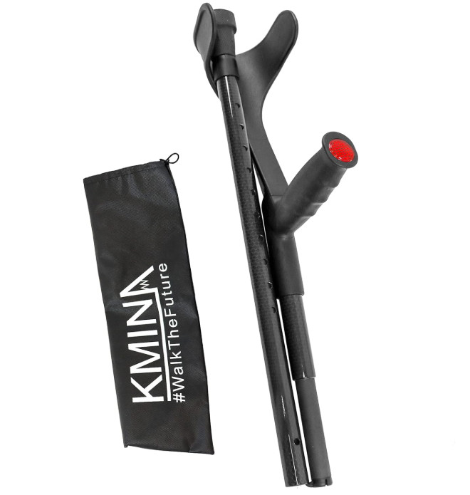 Kmina PRO Folding Carbon Fiber Crutch (Single) Adjustable-Open Cuff Forearm