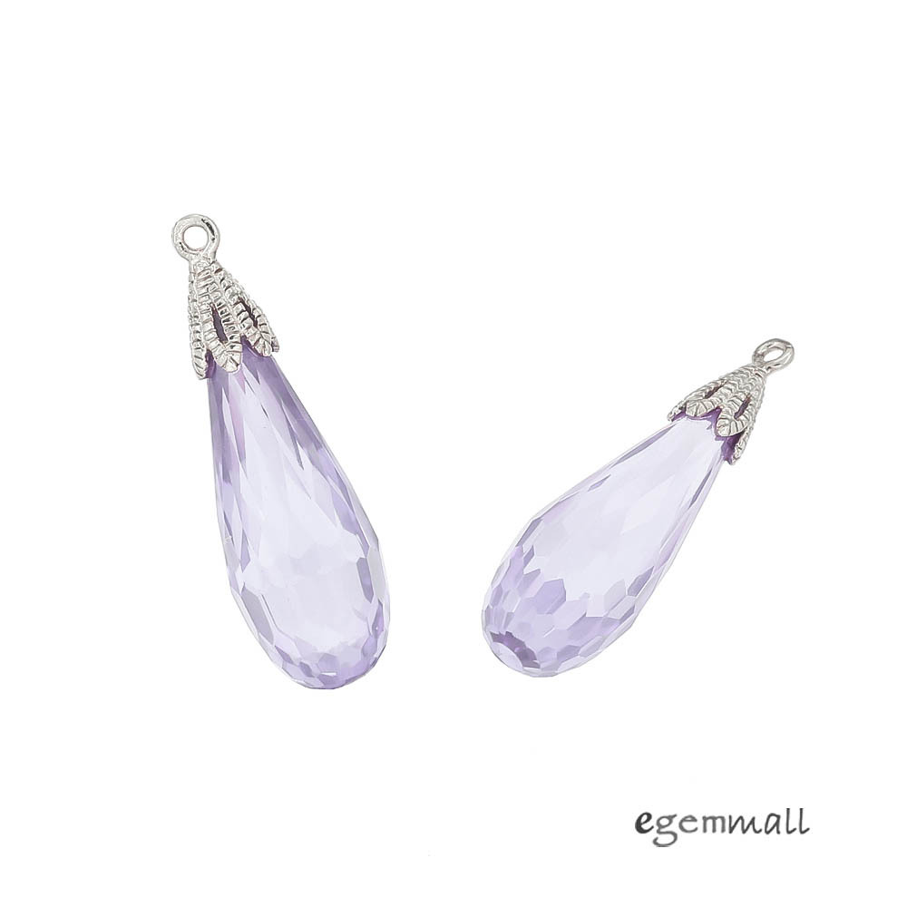 2 Sterling Silver Lavender CZ Teardrop Pendant Earring Charm Beads #51547
