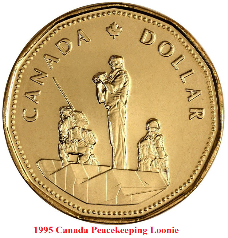 1995 Canada Peacekeeping / United Nations Loonie. UNC. One Dollar $1 Coin
