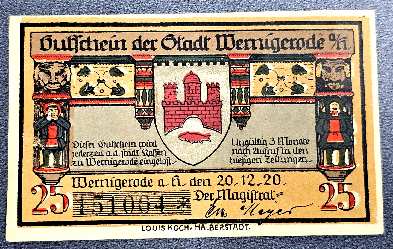WERNIGERODE NOTGELD 25 PFENNIG 1920 EMERGENCY MONEY GERMANY BANKNOTE (33668)