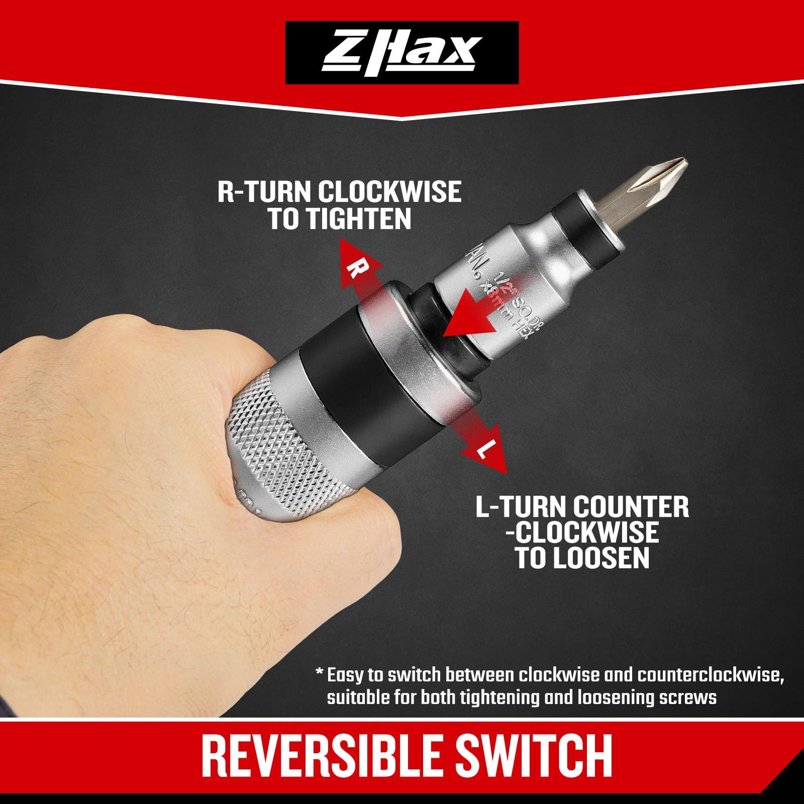 ZHAX 1/2" Hand Impact Driver 15 Pcs Reversible Screwdriver CR-V Set Case Bolt