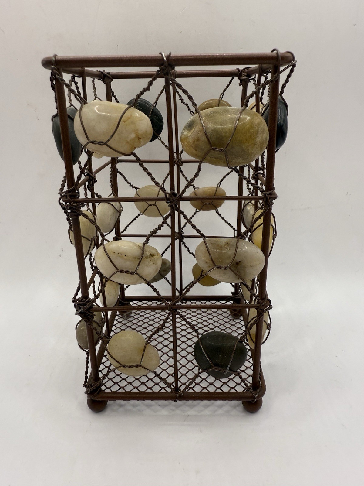 Decorative Metal Wired River Rocks Multi Use Footed Holder