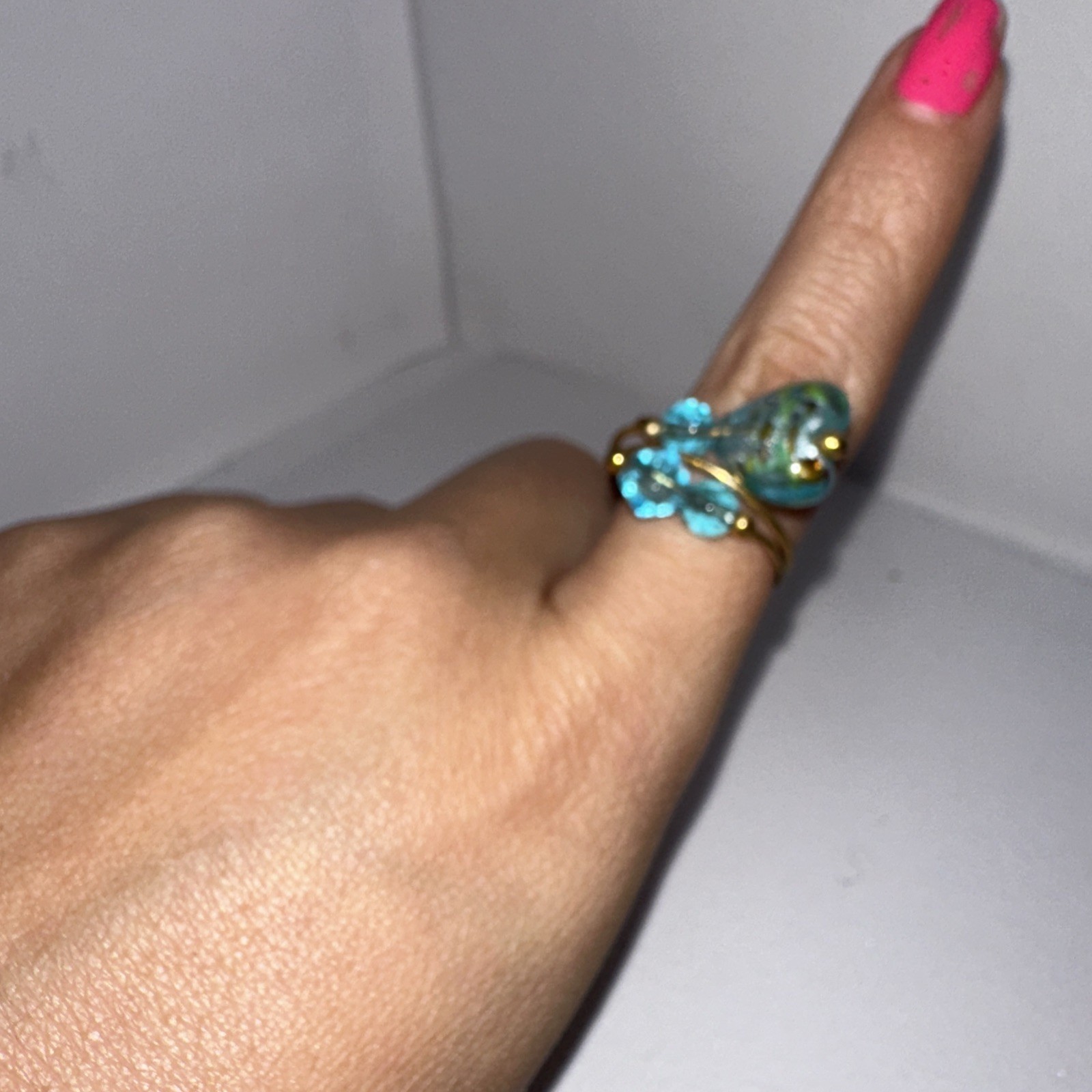 Wire Wrap Ring Blue Aquamarine Heart  Beaded