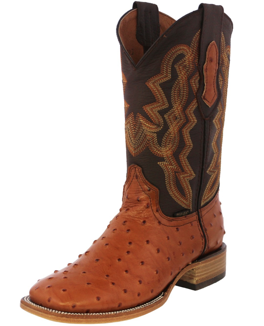 Mens Orange Cowboy Boots Leather Ostrich Quill Print Western Wear Square Toe