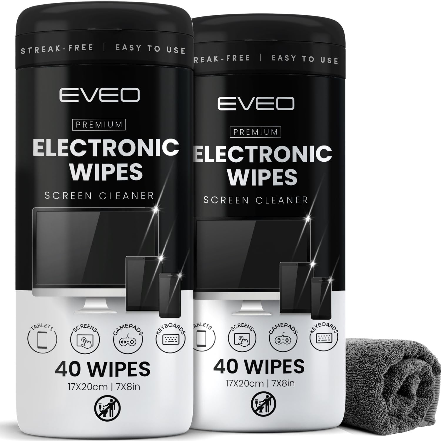 Electronic Wipes Screen Cleaner Streak-Free [2 Pack x40] Computer Screen Wipes