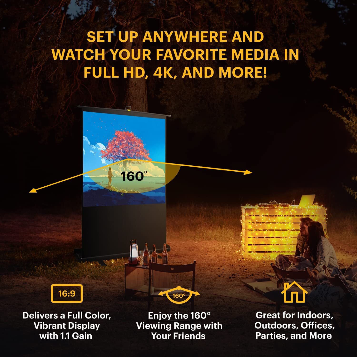 Kodak 80" Portable Projector Screen with Stand and Carry Case