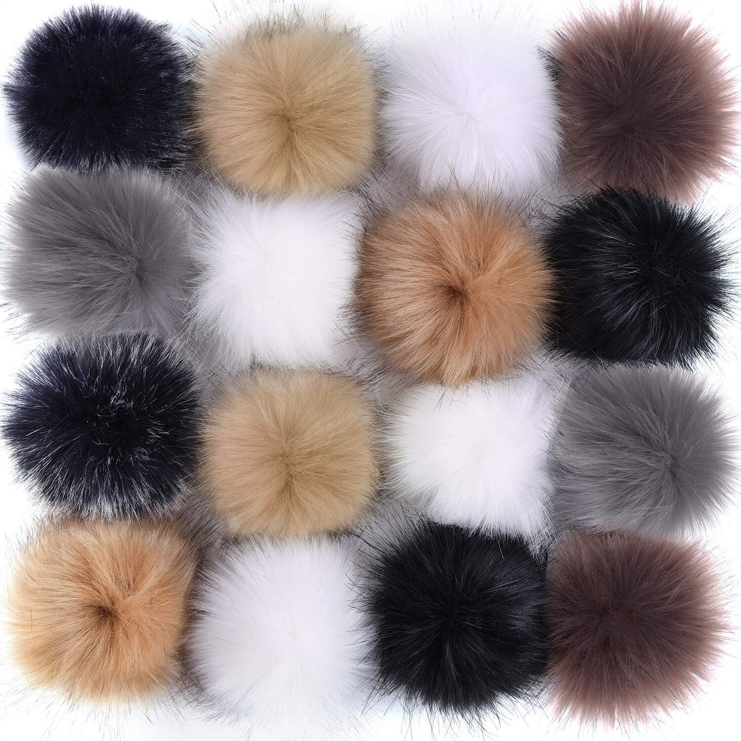 16 Pieces Faux Fur Pom Pom Ball DIY Fur Pom Poms for Hats Shoes Scarves Bag P...