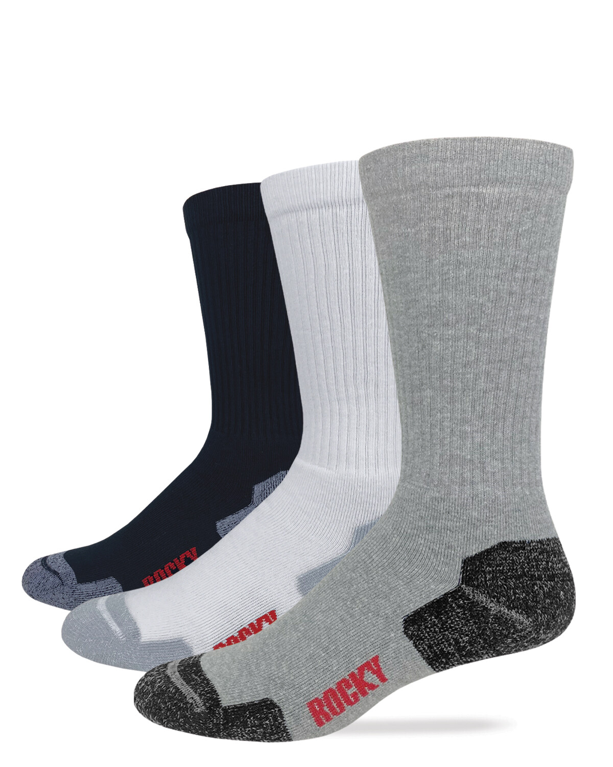 Rocky Mens Cotton Full Cushion Everyday Crew  Socks 3 Pair Pack