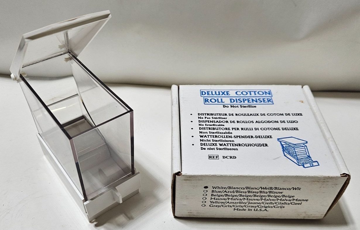 Zirc Cotton Roll Dispenser Deluxe Holds 1.5" (SIZE-4-3/16" x 2-1/16" x 4") WHITE