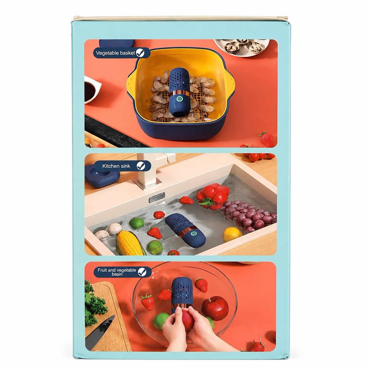 Portable Fruit & Vegetable Purifier Rechargeable 5W 5V Blue USB Cable K04