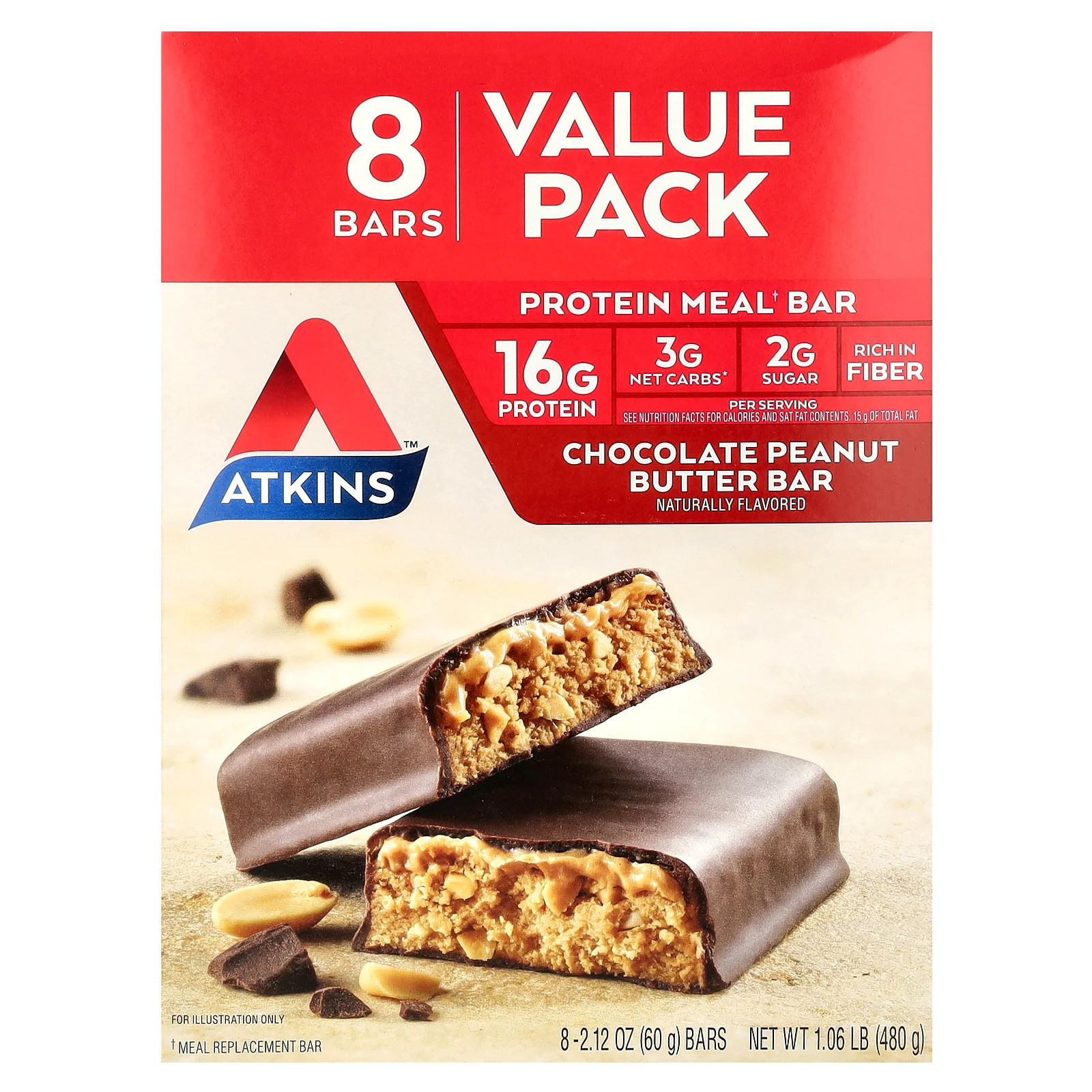 Protein Meal Bar, Chocolate Peanut Butter, 8 Bars, 2.12 oz (60 g) Each