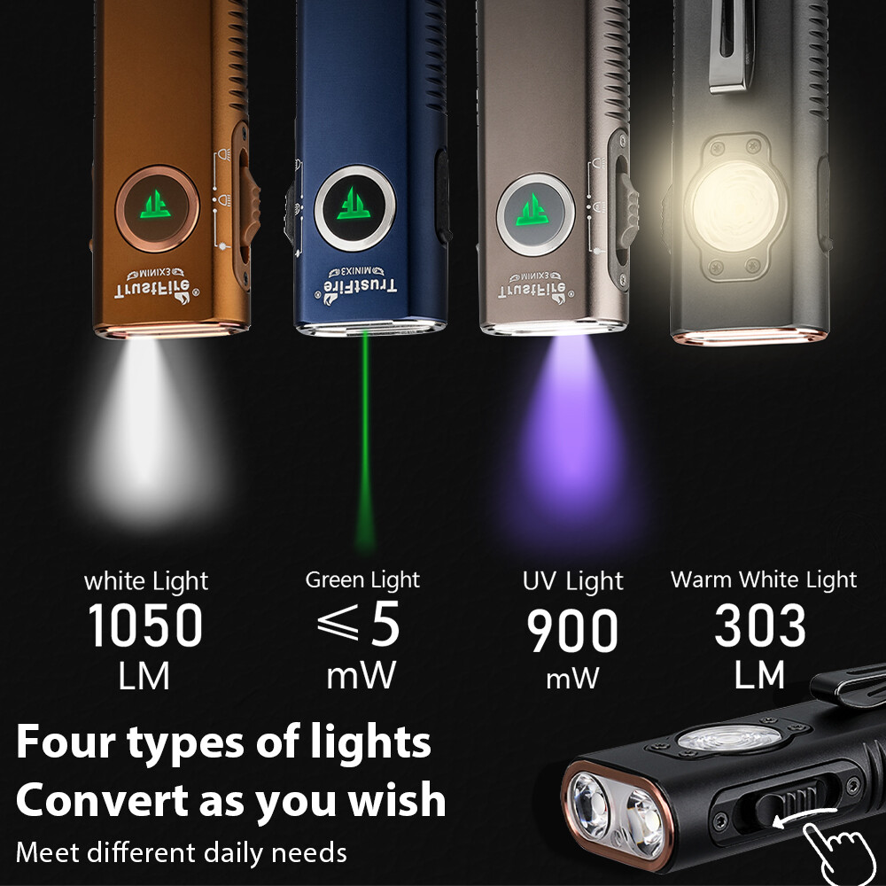 TrustFire MINIX3 1050Lumen Type-C LED Flashlight Magnetic UV light & Laser Torch
