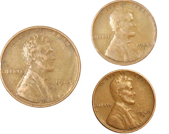 1940p + 1940d + 1940s Lincoln Wheat Cents Set Best Value On eBay Free S&H!!