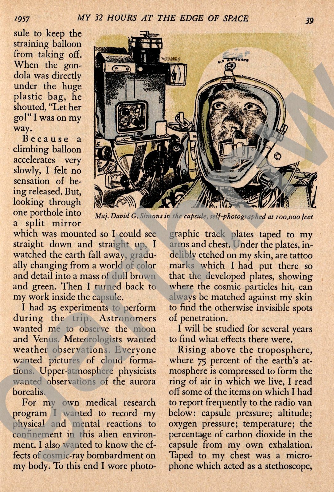 MANHIGH II 1957 DAVID G SIMONS USAF ACCOUNT of SPACE BALLOON RECORD FLIGHT